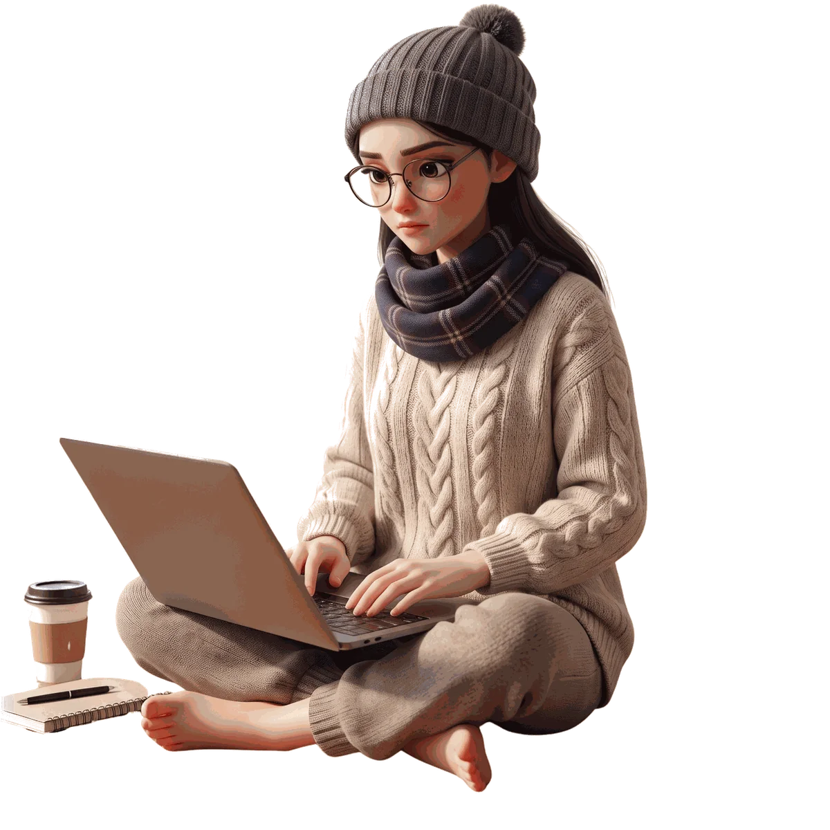Hafza Azam working on laptop